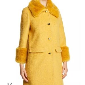 Kate Spade Yellow Teddy Jacket with Faux Fur Trim